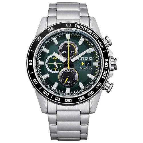 Men's Eco-Drive Watch - Chronograph Green Dial Silver Bracelet / CA0780-87X - Citizen - Modalova