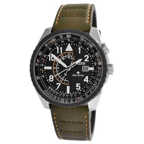 Men's Eco Drive Watch - Nighthawk Black Dial Leather Strap / BJ7138-04E - Citizen - Modalova