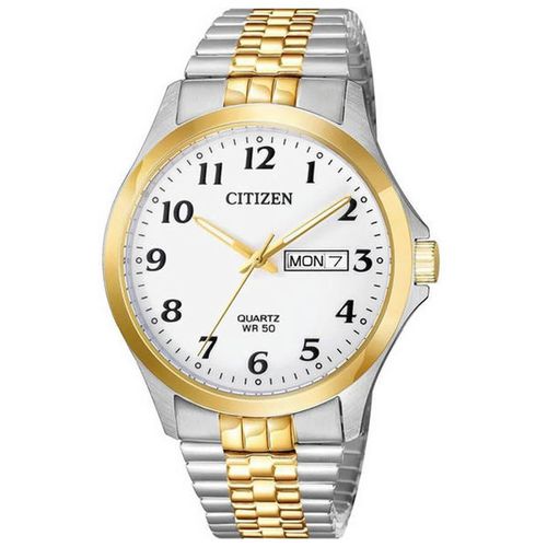 Men's Quartz Watch - Dress White Dial Two Tone Expansion Bracelet / BF5004-93A - Citizen - Modalova