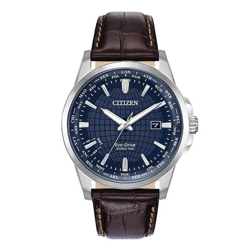 Men's Strap Watch - World Time Blue Dial Brown Leather / BX1000-06L - Citizen - Modalova