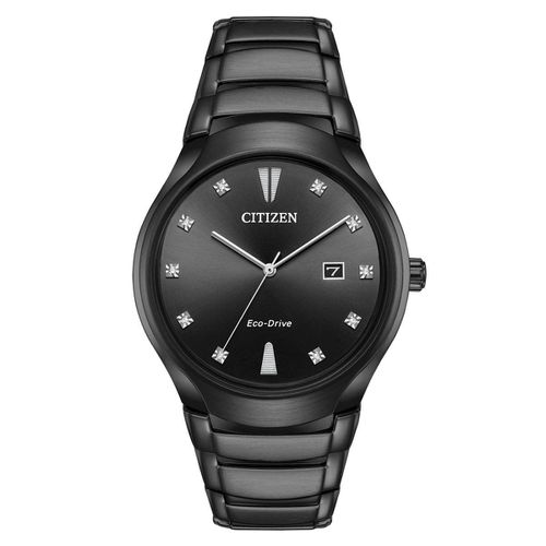 AW1555-56G Men's Paradigm Black Dial Black IP Steel Bracelet Eco-Drive Diamond Watch - Citizen - Modalova