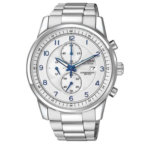 CA0330-59A Men's Eco-Drive Stainless Steel Textured White Dial Chronograph Watch - Citizen - Modalova
