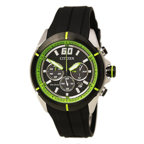 CA4109-01E Men's HTM Eco-Drive Green Accented Black Dial Black Rubber Strap Chronograph Watch - Citizen - Modalova