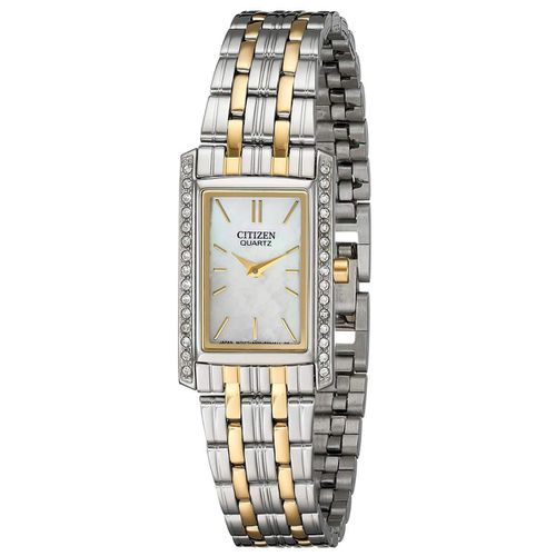 EK1124-54D Women's Quartz Rectangular Swarovski Crystal Two Tone Bracelet Watch - Citizen - Modalova