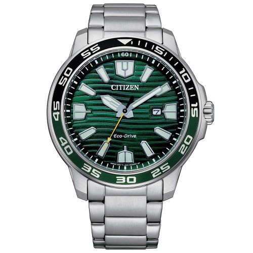 Men's Watch - Eco-Drive Green Dial Silver Tone Steel Bracelet / AW1526-89X - Citizen - Modalova