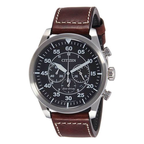 Men's Chronograph Watch - Eco-Drive Black Dial Leather Strap / CA4210-16E - Citizen - Modalova