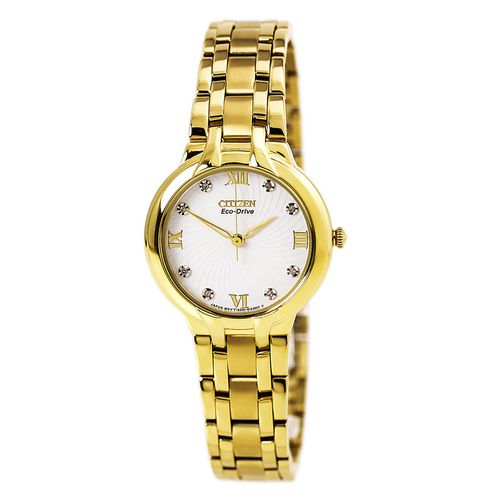 Women's Diamond Watch - Bella Eco Drive Yellow Gold Steel White Dial - Citizen - Modalova