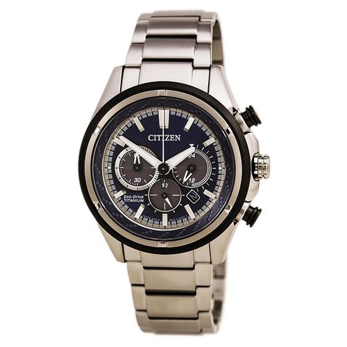Men's Chronograph Watch - Super Titanium Bracelet Eco Drive Blue Dial - Citizen - Modalova