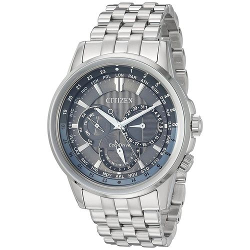 Men's World Time Watch - Calendrier Grey Dial Steel Bracelet / BU2021-51H - Citizen - Modalova