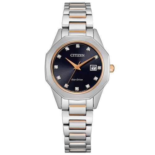 Women's Diamond Watch - Corso Black Dial Two Tone Bracelet / EW2586-58E - Citizen - Modalova