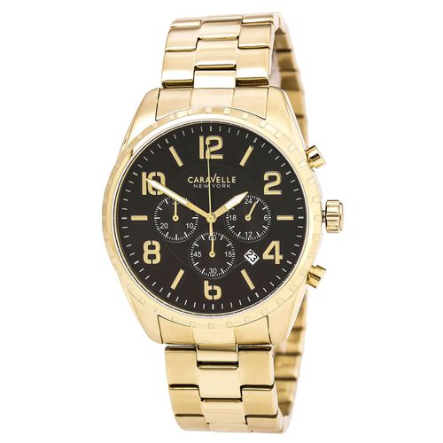 By Bulova 44B114 Men's Sport Black Dial Yellow Gold Steel Bracelet Chronograph Watch - Caravelle - Modalova
