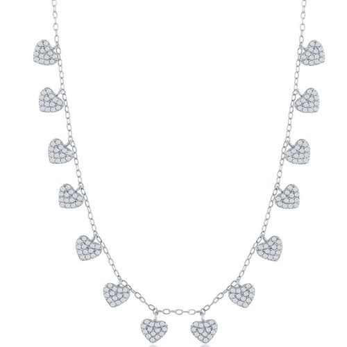 Women's Necklace - Sterling Silver Dangling CZ Hearts / M-6816 - Classic - Modalova