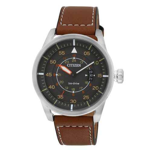 Men's Eco-Drive Watch - Grey Dial Leather Strap / AW1360-12H - Citizen - Modalova