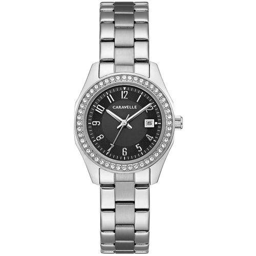 Women's Bracelet Watch - Petite Quartz Black Dial Stainless Steel / 43M121 - Caravelle - Modalova