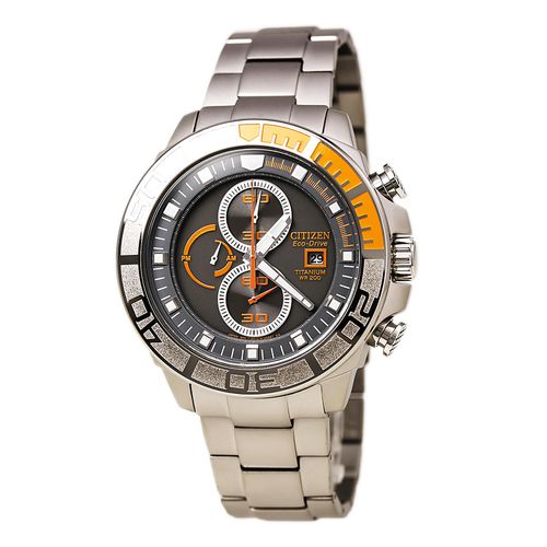 CA0520-53H Men's Eco-Drive Sports Grey Dial Titanium Bracelet Chronograph Dive Watch - Citizen - Modalova
