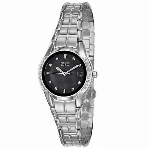 Women's Diamond Watch - Eco Drive Steel Bracelet Black Dial / EW1460-51E - Citizen - Modalova