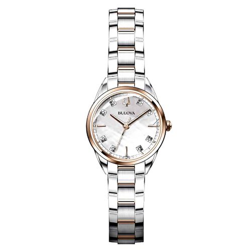 Women's Bracelet Watch - Classic Diamond MOP Dial Two Tone Rose Gold / 98P183 - Bulova - Modalova