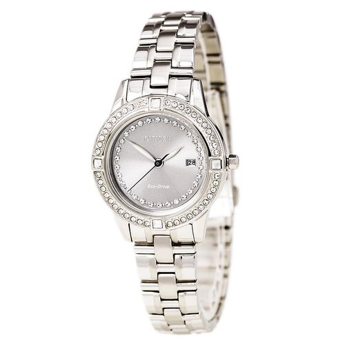 FE1150-58H Women's Silhouette Swarovski Crystal Accented Bezel Grey Dial Watch - Citizen - Modalova
