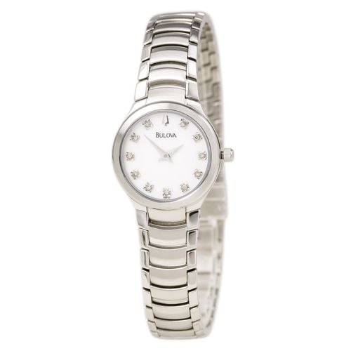 Women's Diamond Watch - White MOP Dial Stainless Steel Bracelet / 96P20 - Bulova - Modalova