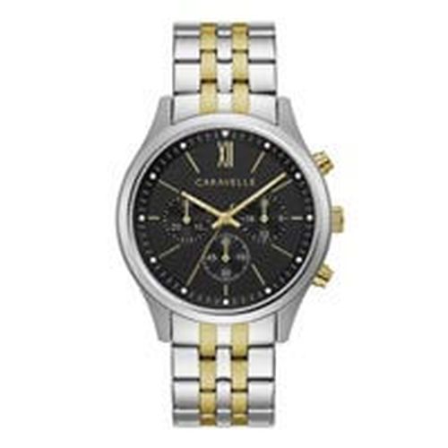 Men's Chronograph Watch - Quartz Black Dial Two Tone Bracelet / 45A143 - Caravelle - Modalova