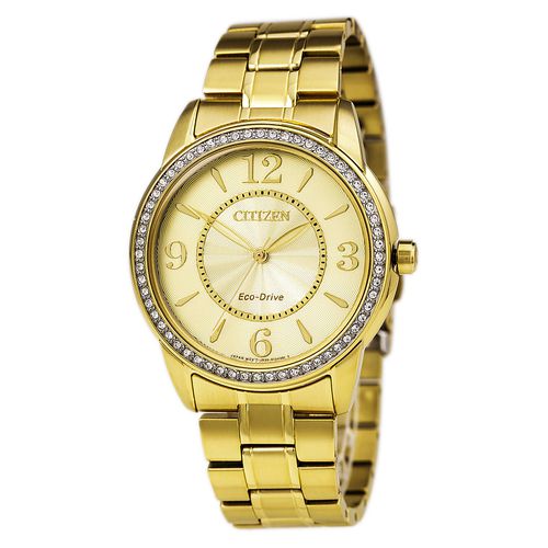 FE7002-52P Women's TTG Eco-Drive Swarovski Crystal Champagne Dial Gold Plated Steel Bracelet Watch - Citizen - Modalova