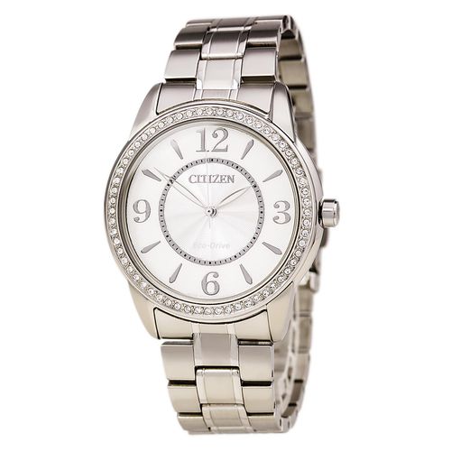 FE7000-58A Women's Eco-Drive White Dial Steel Bracelet Crystal Watch - Citizen - Modalova