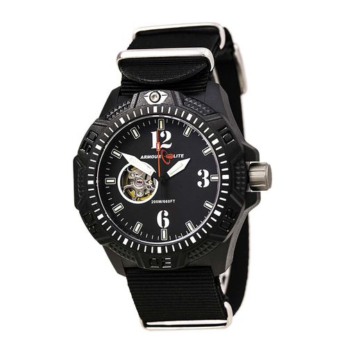 AL1203 Men's Black Nylon Strap Automatic Black Dial Watch - Armourlite - Modalova