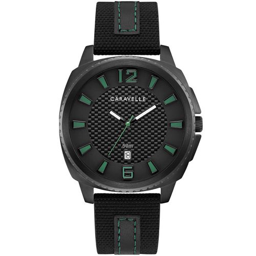 Men's Strap Watch - Quartz Black Carbon Fiber Dial Black Nylon / 45B155 - Caravelle - Modalova
