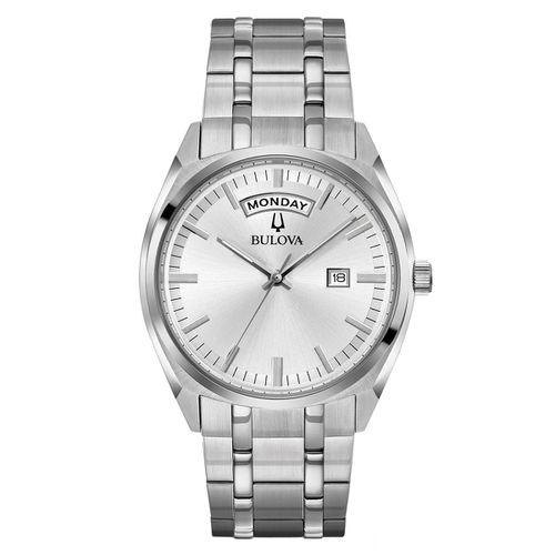 Men's Stainless Steel Bracelet Watch - Classic Quartz Silver Dial / 96C127 - Bulova - Modalova