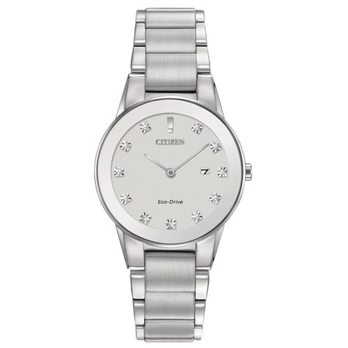 GA1050-51B Women's Axiom Eco-Drive Diamond Accented Silver Dial Steel Bracelet Watch - Citizen - Modalova