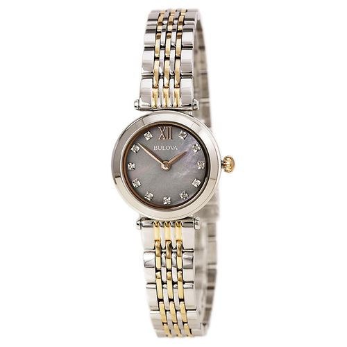 P156 Women's Quartz Two Tone Rose Gold Bracelet Mother of Pearl Dial Diamond Watch - Bulova - Modalova