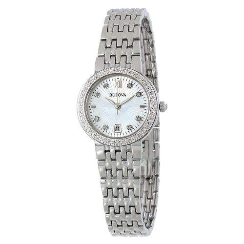 W203 Women's Diamond Stainless Steel Bracelet Quartz Date White MOP Dial Watch - Bulova - Modalova