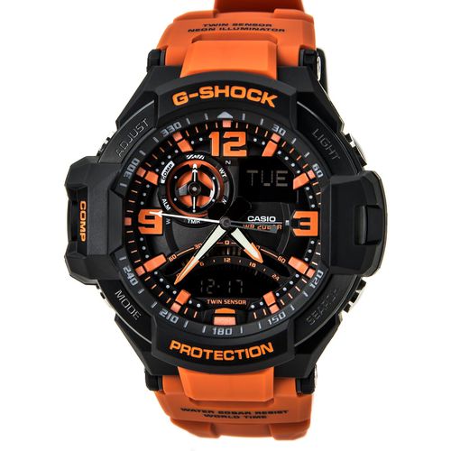 GA1000-4A Men's G-Shock Orange Resin Strap Alarm Black Ana-Digi Dial Quartz Dive Watch - Casio - Modalova