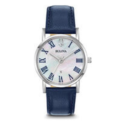 Women's Strap Watch - Classic White MOP Dial Dark Blue Leather / 96M146 - Bulova - Modalova