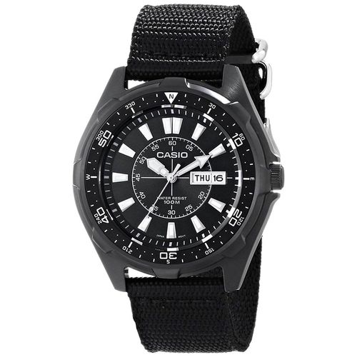 Men's Quartz Watch - Classic Black Dial Black Nylon Strap / AMW110-1AV - Casio - Modalova