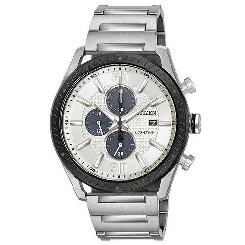Men's Chronograph Watch - CTO Eco-Drive Silver Dial Steel Bracelet - Citizen - Modalova