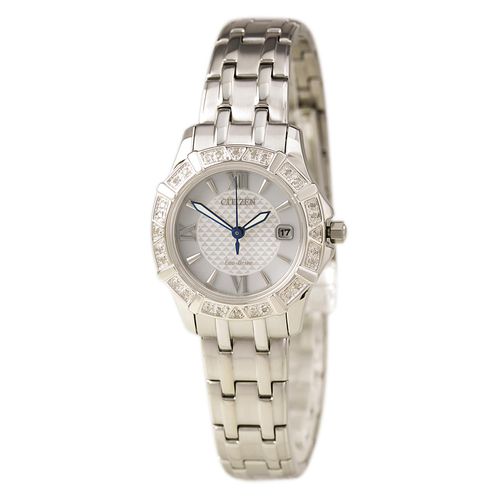 Women's Diamond Watch - Eco Drive Steel Bracelet Silver Dial / EW2360-51A - Citizen - Modalova