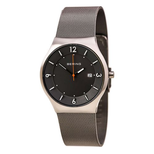 Men's Solar Grey Dial Grey Milanese Steel Mesh Bracelet Watch - Bering - Modalova