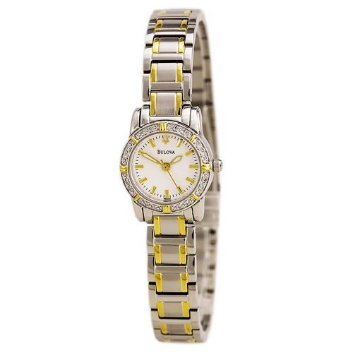 R155 Women's Diamond Quartz White Dial Two Tone Yellow Steel Watch - Bulova - Modalova