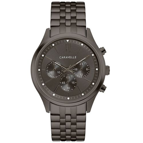 Men's Bracelet Watch - Chronograph Grey Dial Gunmetal Steel / 45A141 - Caravelle - Modalova