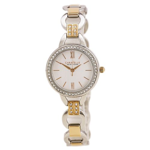 L157 Women's Two Tone Rose Gold Bracelet Quartz Silver Dial Crystal Watch - Caravelle - Modalova