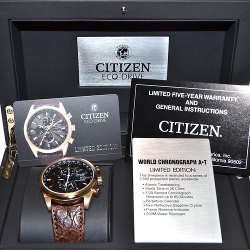 AT8013-17E Men's Limited Edition World Chronograph A-T Black Dial Leather Strap Dive Watch - Citizen - Modalova