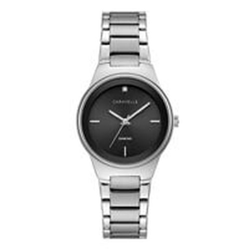 Women's Diamond Watch - Quartz Black Dial Stainless Steel Bracelet / 43P110 - Caravelle - Modalova