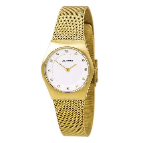 Women's Classic White Dial Yellow Gold Steel Mesh Bracelet Swarovski Crystal Watch - Bering - Modalova