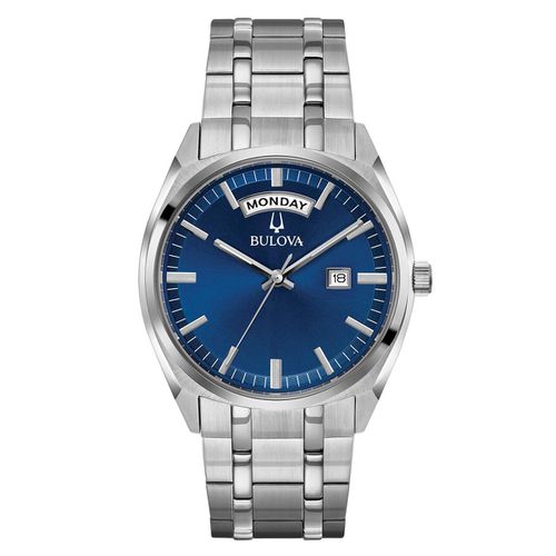Men's Stainless Steel Watch - Classic Quartz Blue Dial Bracelet / 96C125 - Bulova - Modalova