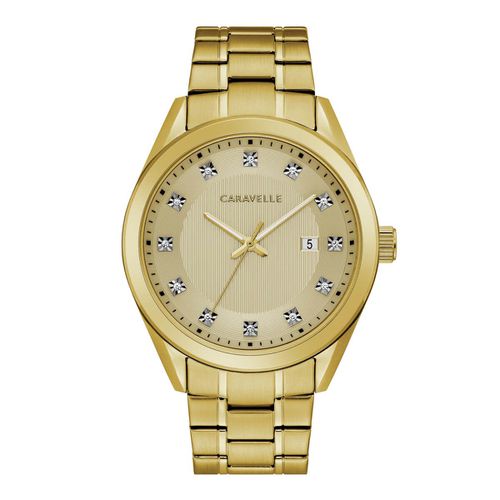 Men's Bracelet Watch - Sport Crystal Champagne Dial Yellow Steel / 44B125 - Caravelle - Modalova