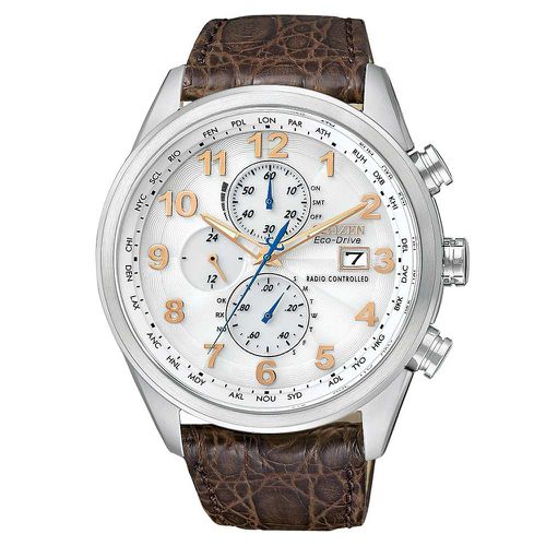 AT8010-23A Men's Limited Edition World Chronograph A-T White Dial Leather Strap Dive Watch - Citizen - Modalova