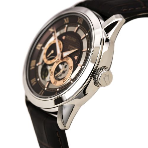 A120 Men's Dual Aperture Dial Automatic Brown Leather Strap Watch - Bulova - Modalova