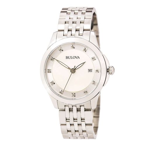 P174 Women's Diamonds White MOP Dial Stainless Steel Bracelet Watch - Bulova - Modalova