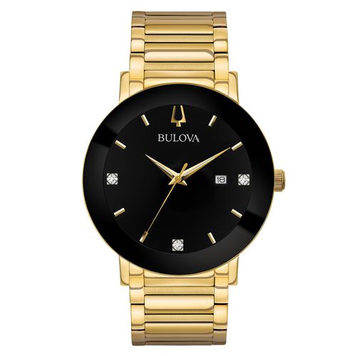 D116 Men's Modern Black Dial Yellow Gold Steel Bracelet Diamond Watch - Bulova - Modalova